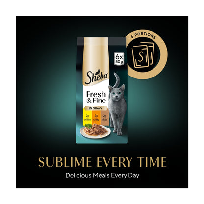 SHEBA Fresh & Fine Wet Cat Food Pouches with Chicken & Turkey & Duck in Gravy 6x50g — image 4