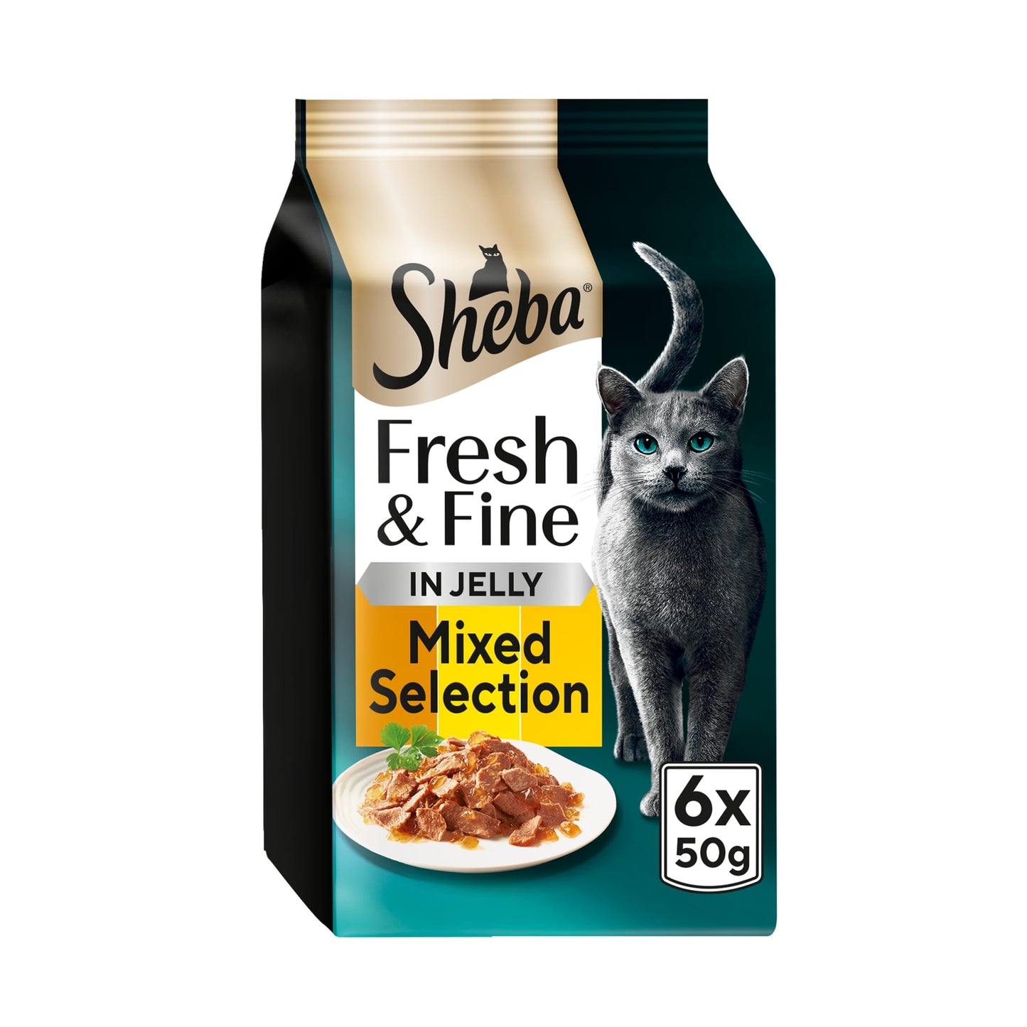 SHEBA Fresh & Fine Wet Cat Food Pouches with Chicken & Turkey & Poultry in Jelly 6x50g — image 1