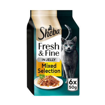 SHEBA Fresh & Fine Wet Cat Food Pouches with Chicken & Turkey & Poultry in Jelly 6x50g — image 1
