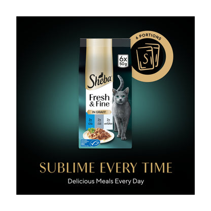 SHEBA Fresh & Fine Wet Cat Food Pouches with Tuna & Cod & Whitefish in Gravy 6x50g — image 4