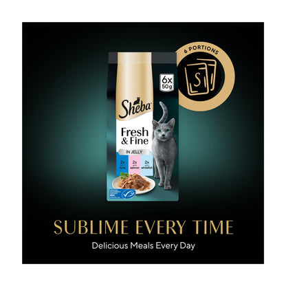 SHEBA Fresh & Fine Wet Cat Food Pouches with Tuna & Salmon & Whitefish in Jelly 6x50g — image 4