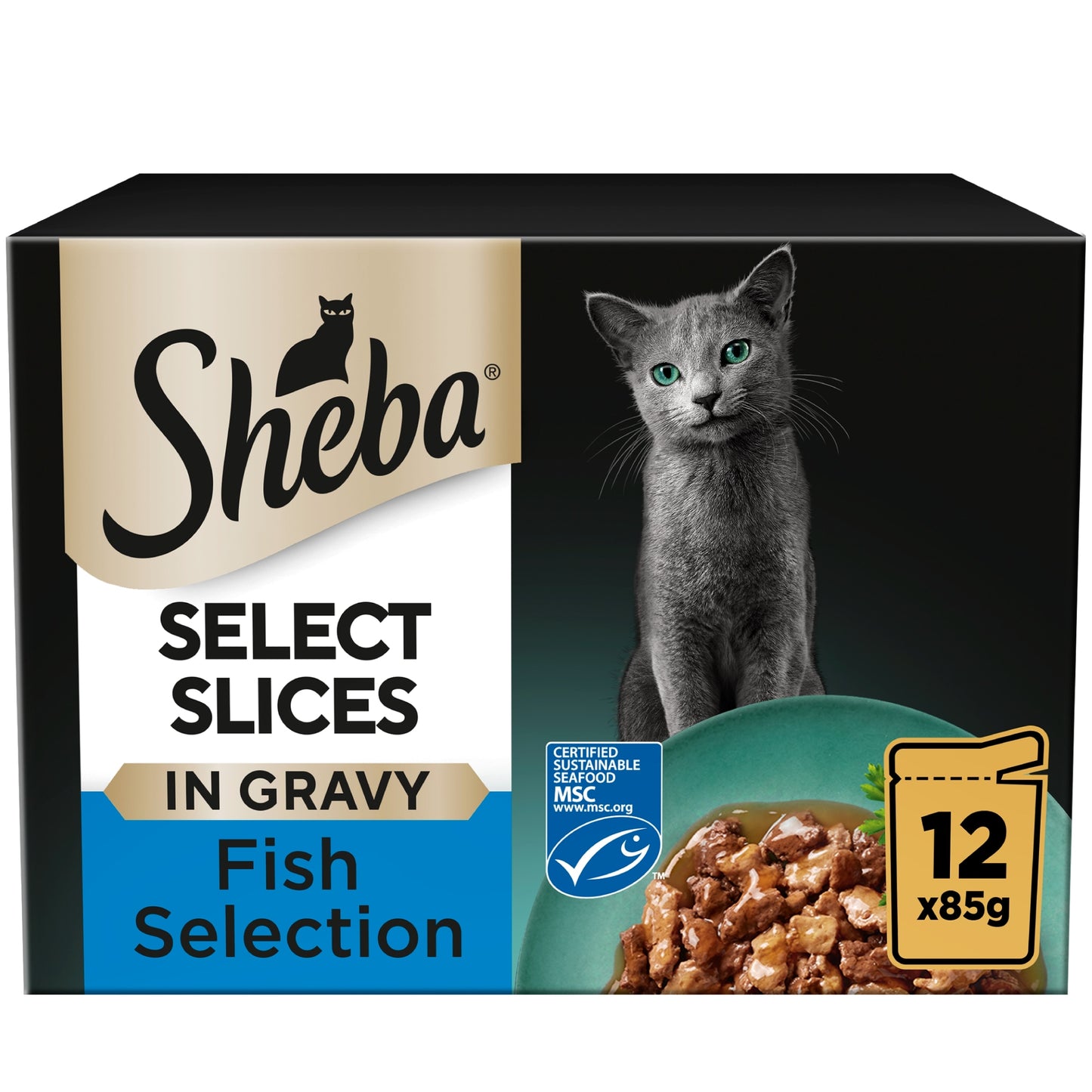 Sheba Select Slices Wet Cat Food Pouches Fish in Gravy 12x85g — image 1