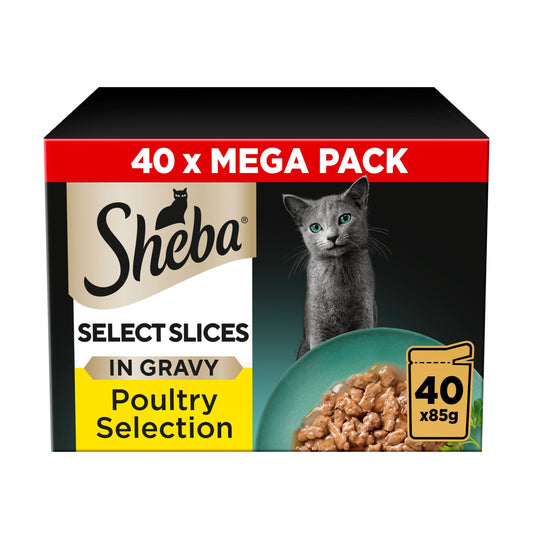 Sheba Select Slices Wet Cat Food Pouches Poultry Gravy 40x85g — image 1