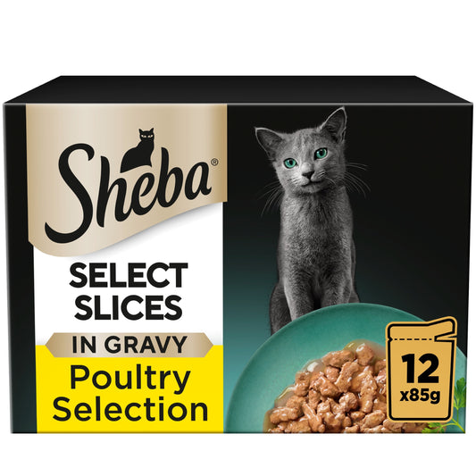 Sheba Select Slices Wet Cat Food Pouches Poultry in Gravy 12x85g — image 1