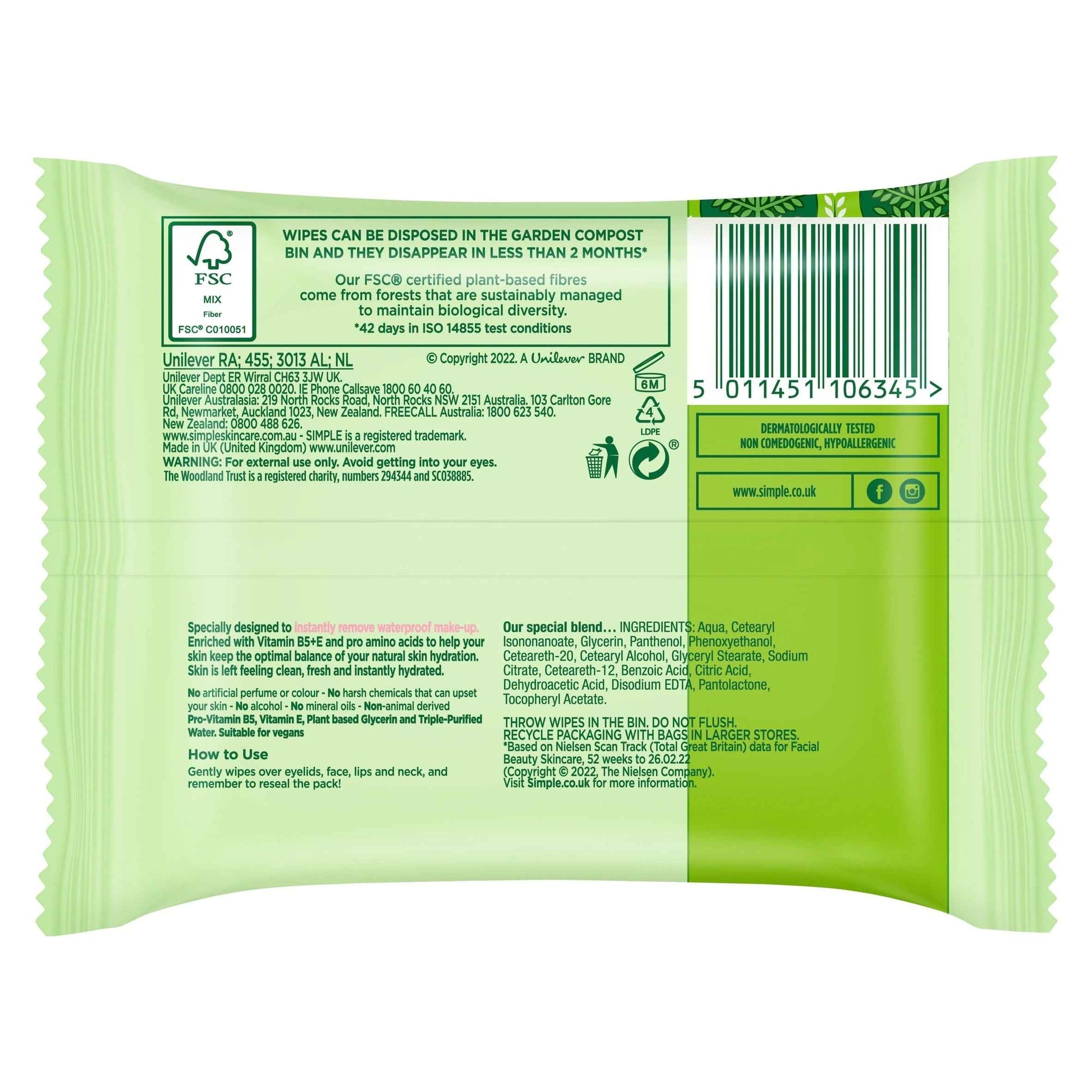 SIMPLE Kind To Skin Cleansing Face Wipes 7 Pack