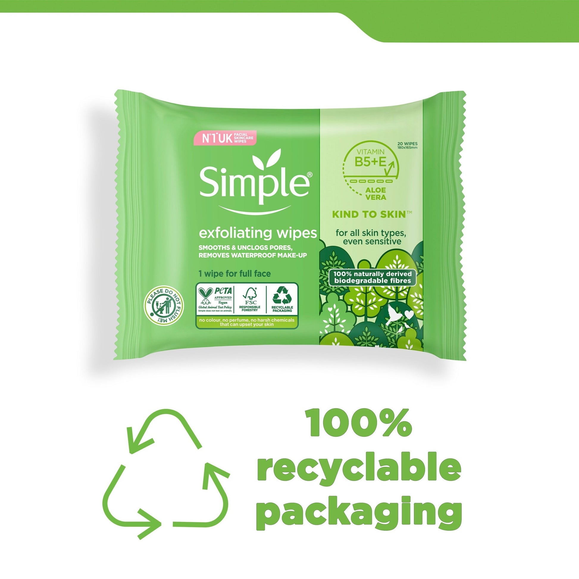 Simple Kind To Skin Exfoliating Wipes 20 Pack — image 2