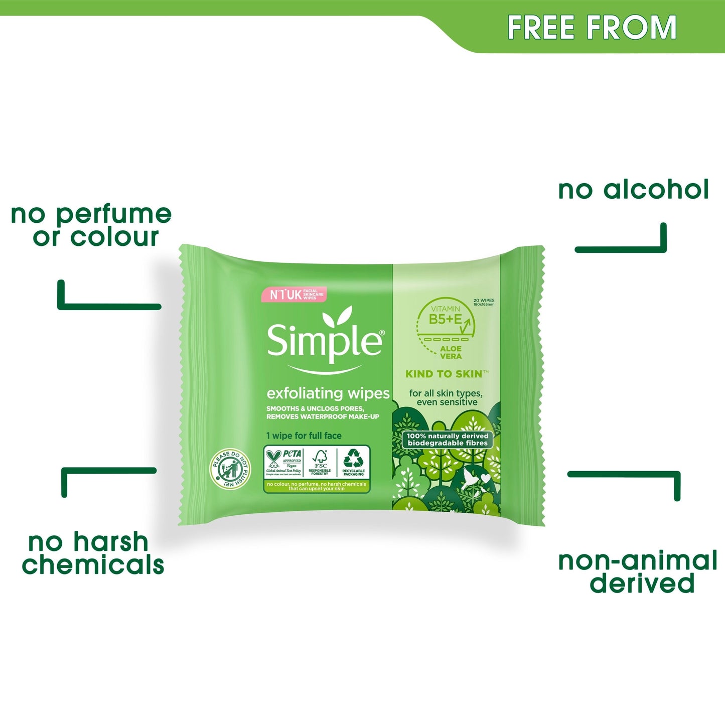 Simple Kind To Skin Exfoliating Wipes 20 Pack — image 3