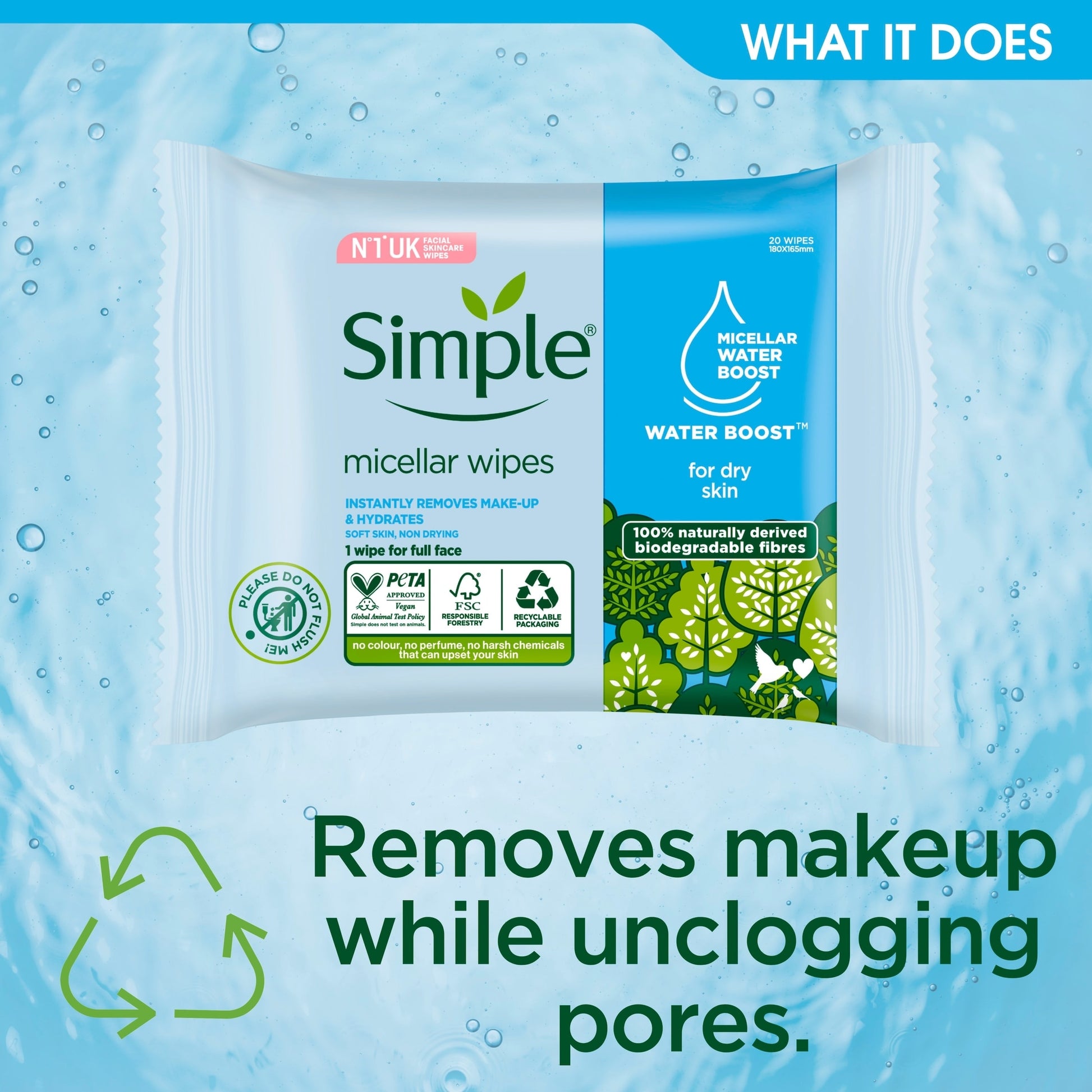 Simple Sensitive Skin Micellar Wipes 20 Pack — image 3
