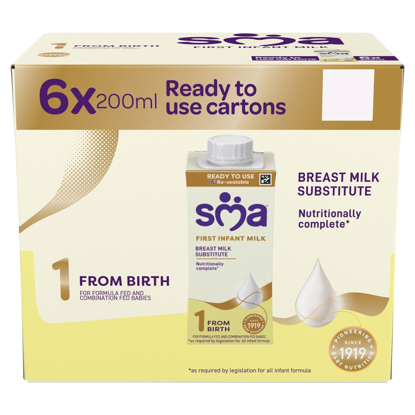 SMA First Infant Baby Milk Formula Liquid Ready to Feed from Birth 6x200ml — image 1