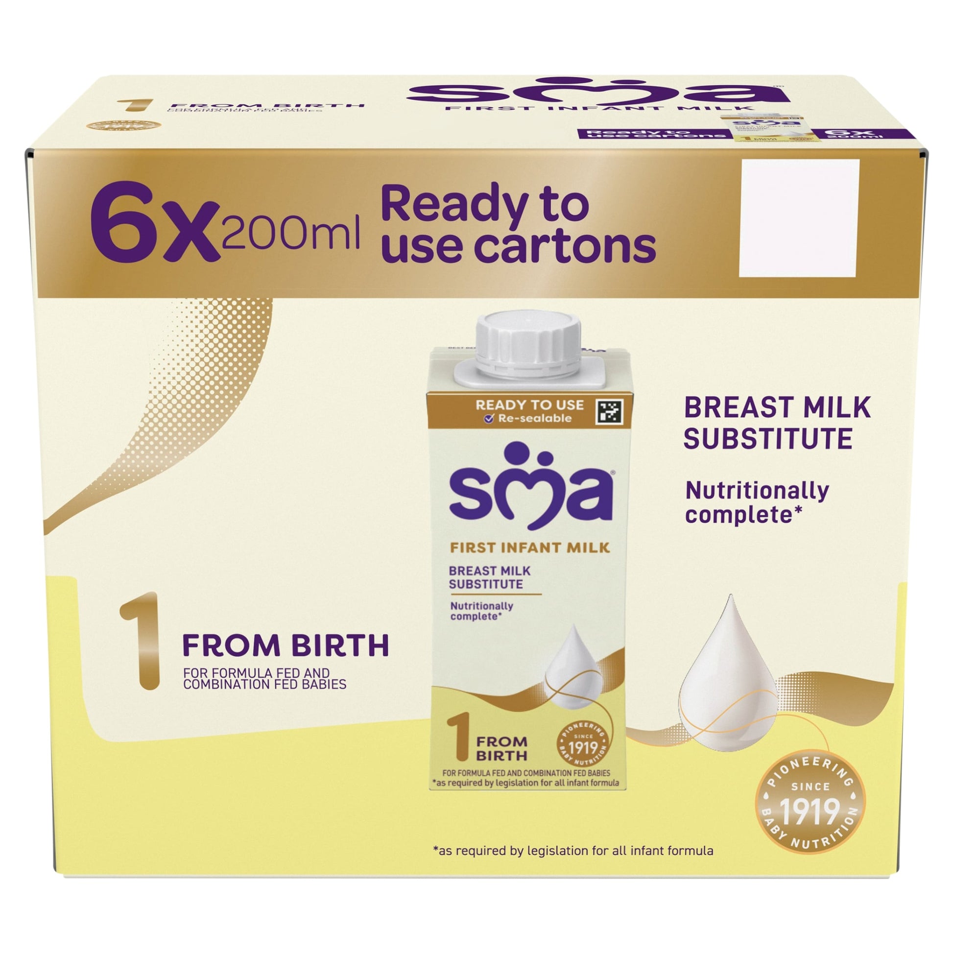 SMA First Infant Baby Milk Formula Liquid Ready to Feed from Birth 6x200ml — image 1