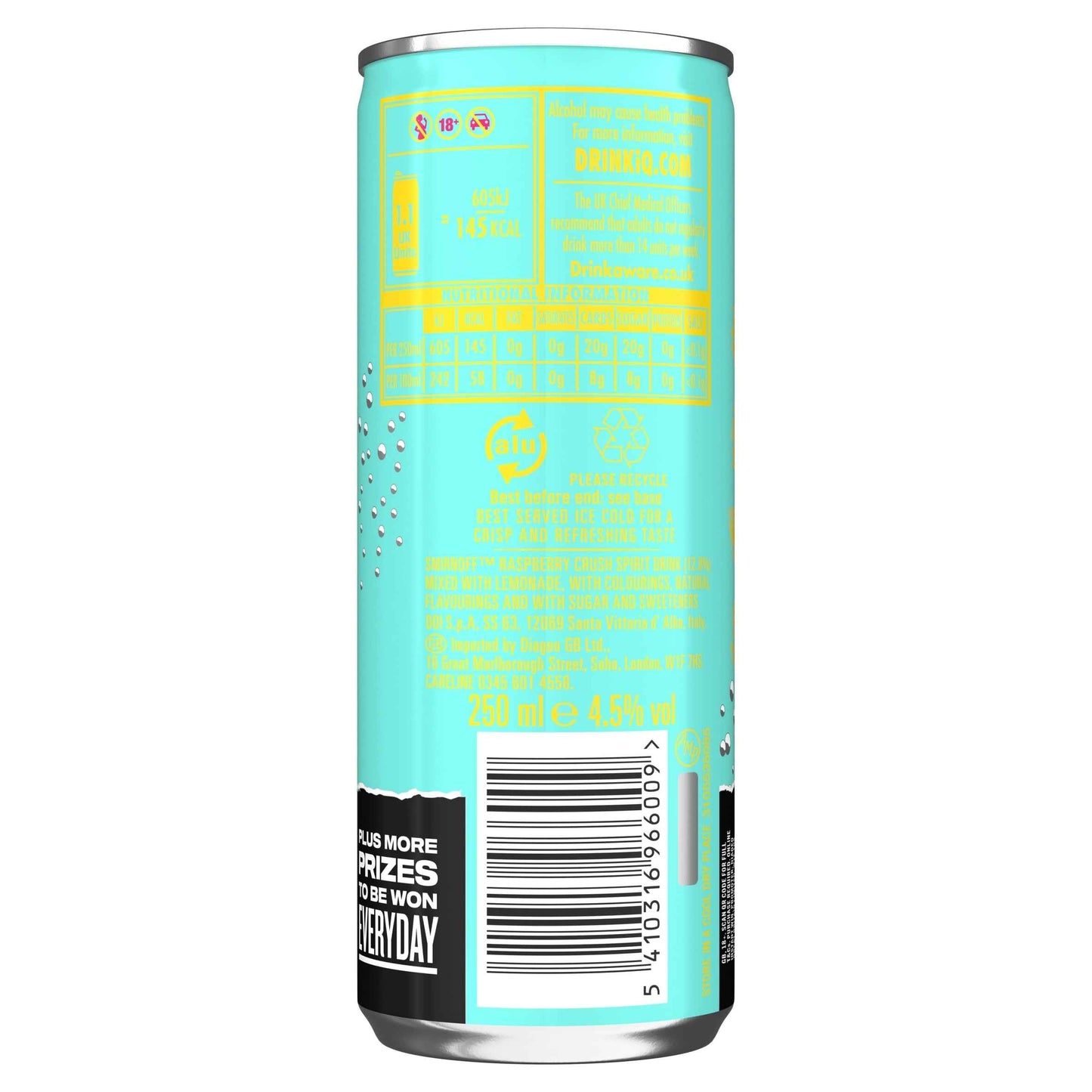 SMIRNOFF Raspberry Crush & Lemonade Ready To Drink Premix 250ml