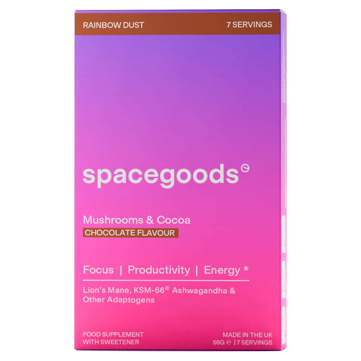 Spacegoods Rainbow Dust Mushroom & Adaptogen Powder - Chocolate Flavour 7x8g Sachets / 56g — image 1