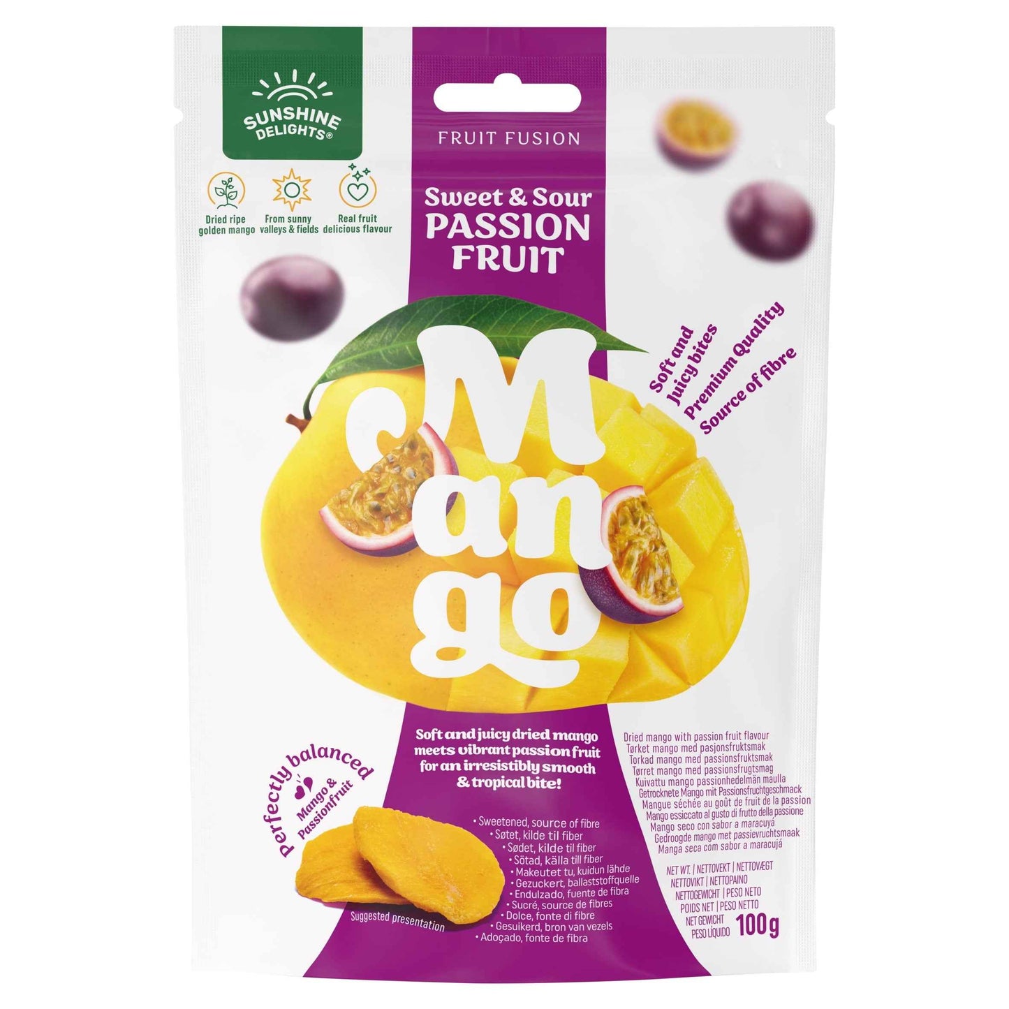 SUNSHINE DELIGHTS Fruit Fusion Sweet & Sour Passion Fruit Dried Mango