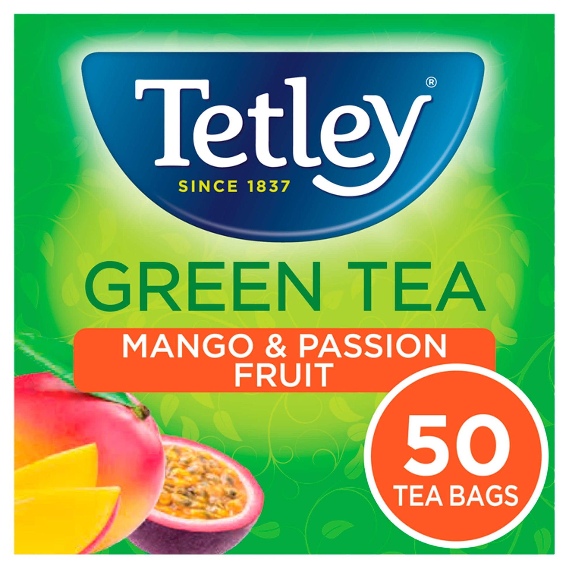 Tetley Green Tea Mango & Passion Fruit 50 Tea Bags 100G — image 1