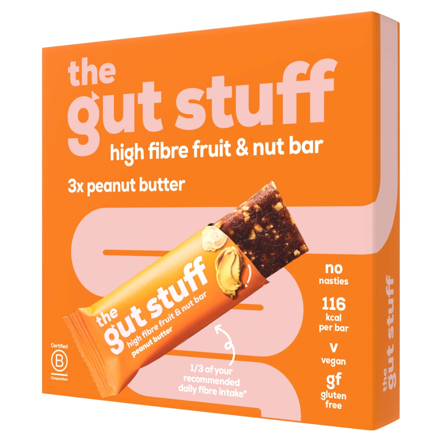 The Gut Stuff High Fibre Fruit & Nut Bar - Peanut Butter 3 x 35g — image 1