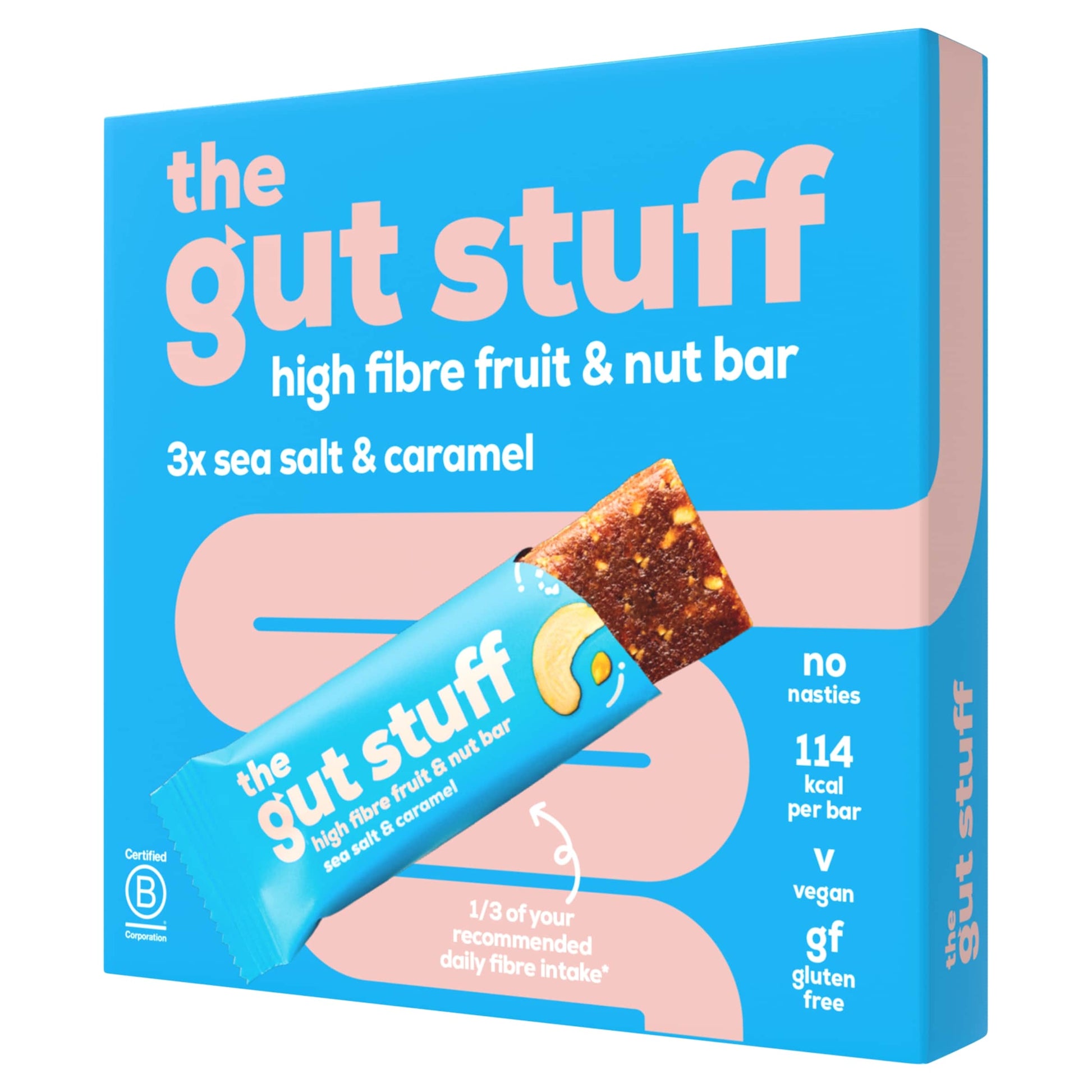 The Gut Stuff High Fibre Fruit & Nut Bar - Sea Salt & Caramel 3 x 35g — image 1