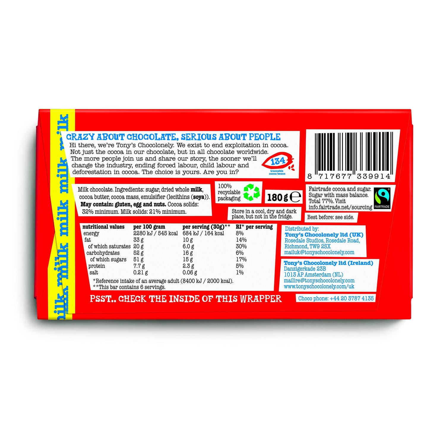 Tony's Chocolonely Milk Chocolate 180G — image 2