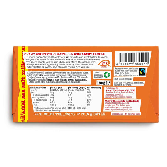 TONY'S Chocolonely Milk Chocolate Caramel Sea Salt 180g