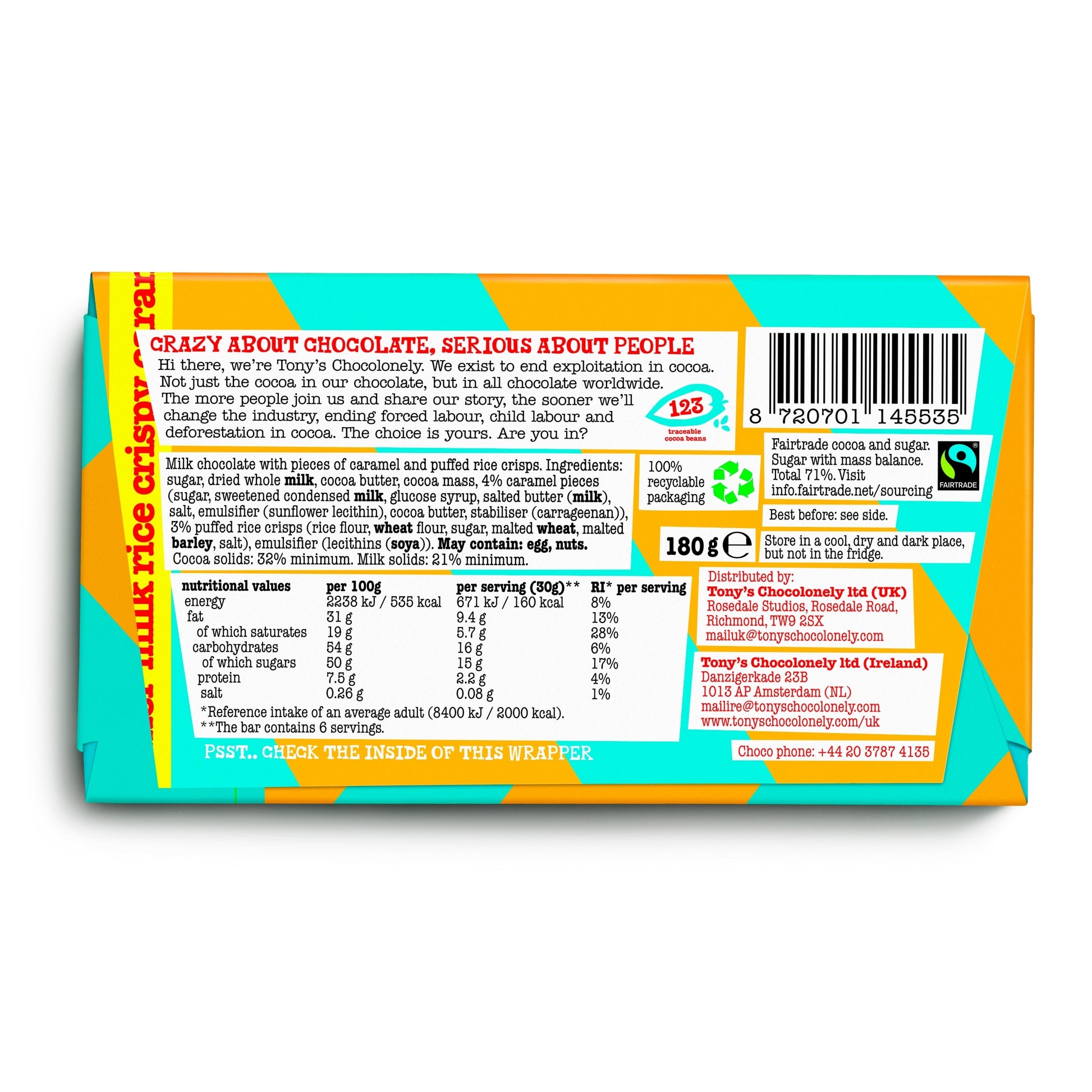 Tonys Chocolonely Milk Chocolate Rice Crisp Caramel 180g — image 2