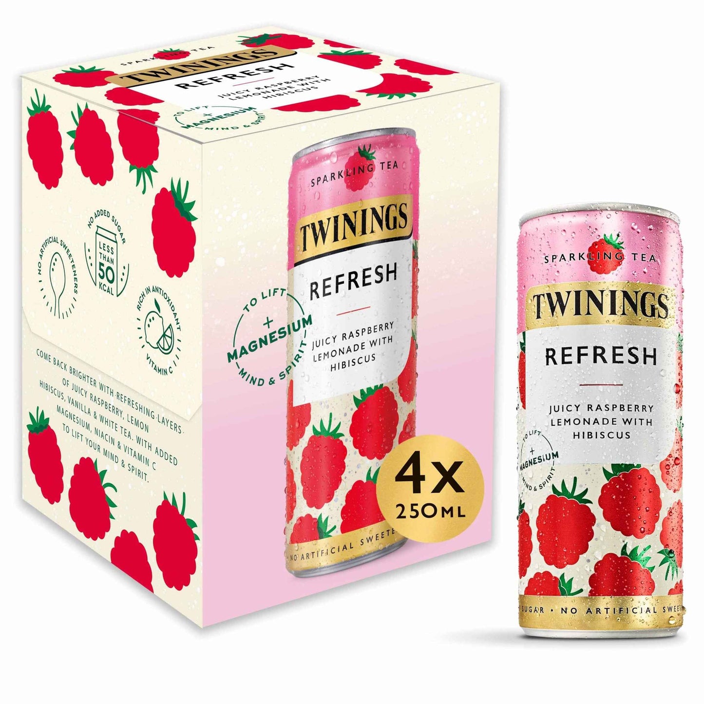 TWININGS Sparkling Tea Refresh Juicy Raspberry Lemonade With Hibiscus