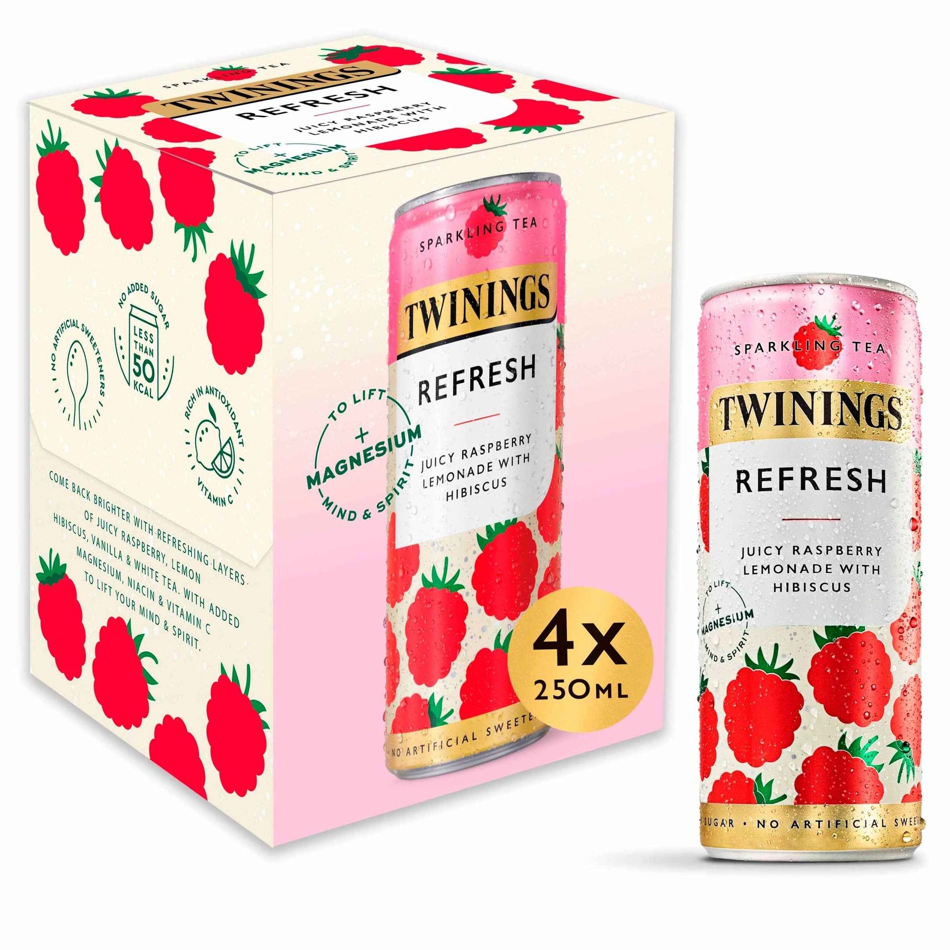 TWININGS Sparkling Tea Refresh Juicy Raspberry Lemonade With Hibiscus