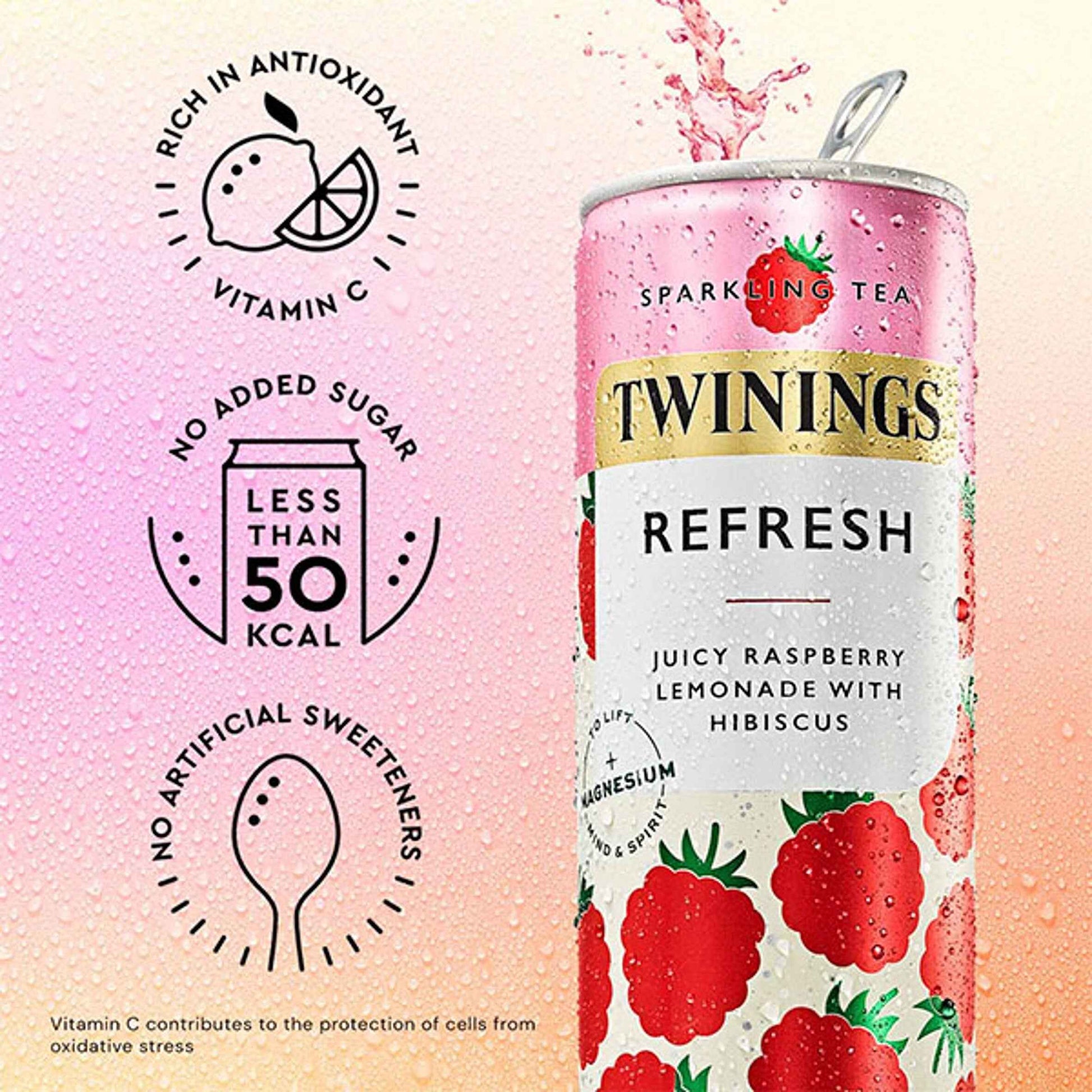 TWININGS Sparkling Tea Refresh Juicy Raspberry Lemonade With Hibiscus