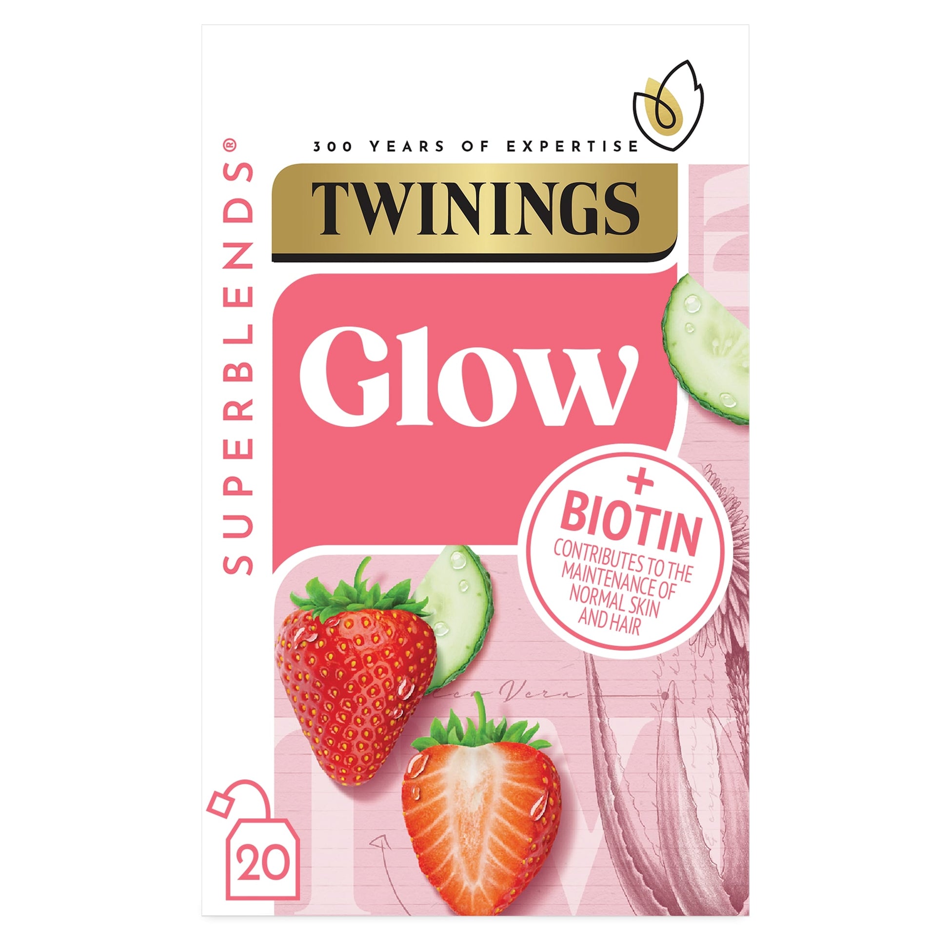Twinings Superblends Glow Strawberry & Cucumber with Green Tea 20 Tea Bags 40g — image 1