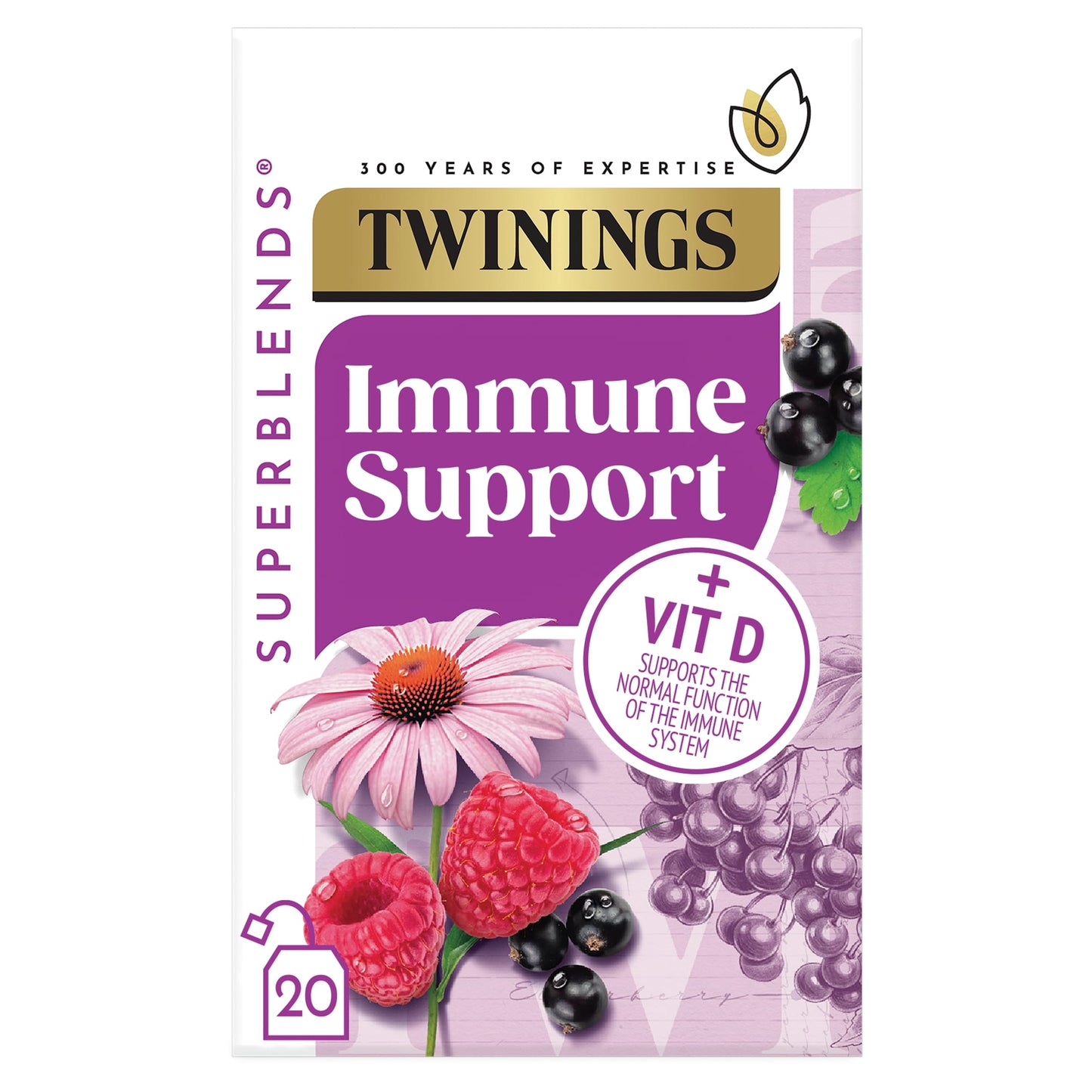 Twinings Superblends Immune Support Blackcurrant & Raspberry 20 Tea Bags 40g — image 1