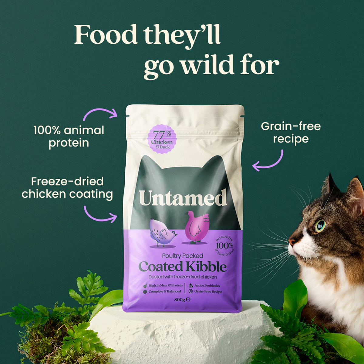 Untamed Coated Kibble Chicken and Duck Cat Food 800g — image 2