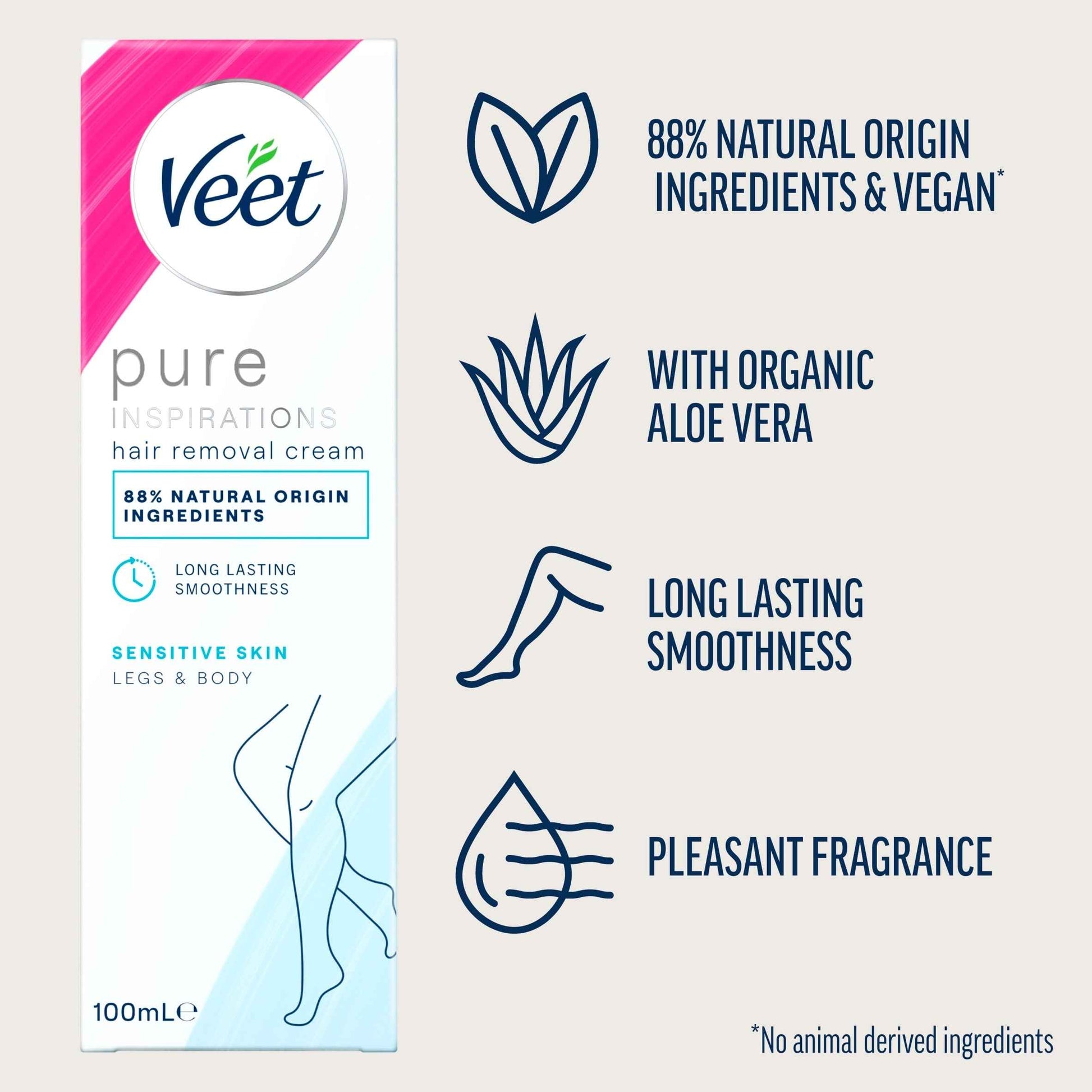 VEET Pure Hair Removal Cream Legs & Body Sensitive 100ml