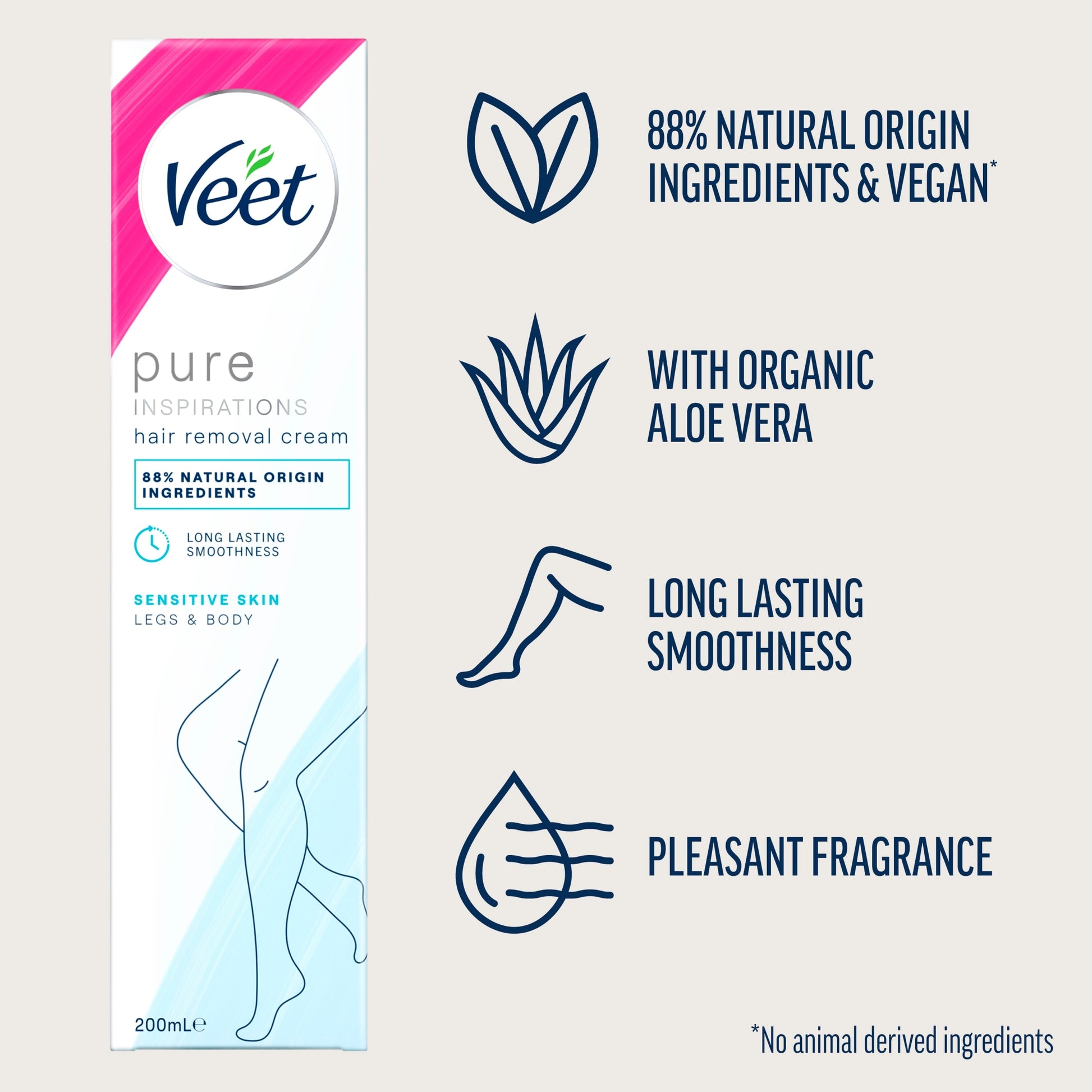 Veet Pure Hair Removal Cream Legs & Body Sensitive 200ml — image 2