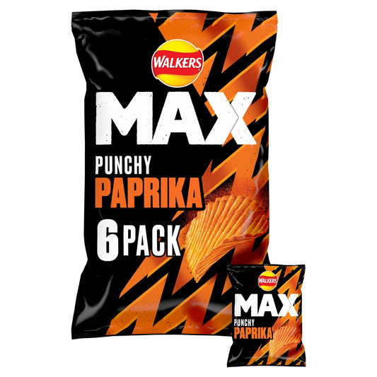 Walkers MAX Punchy Paprika Crisps 6 x 27g — image 1