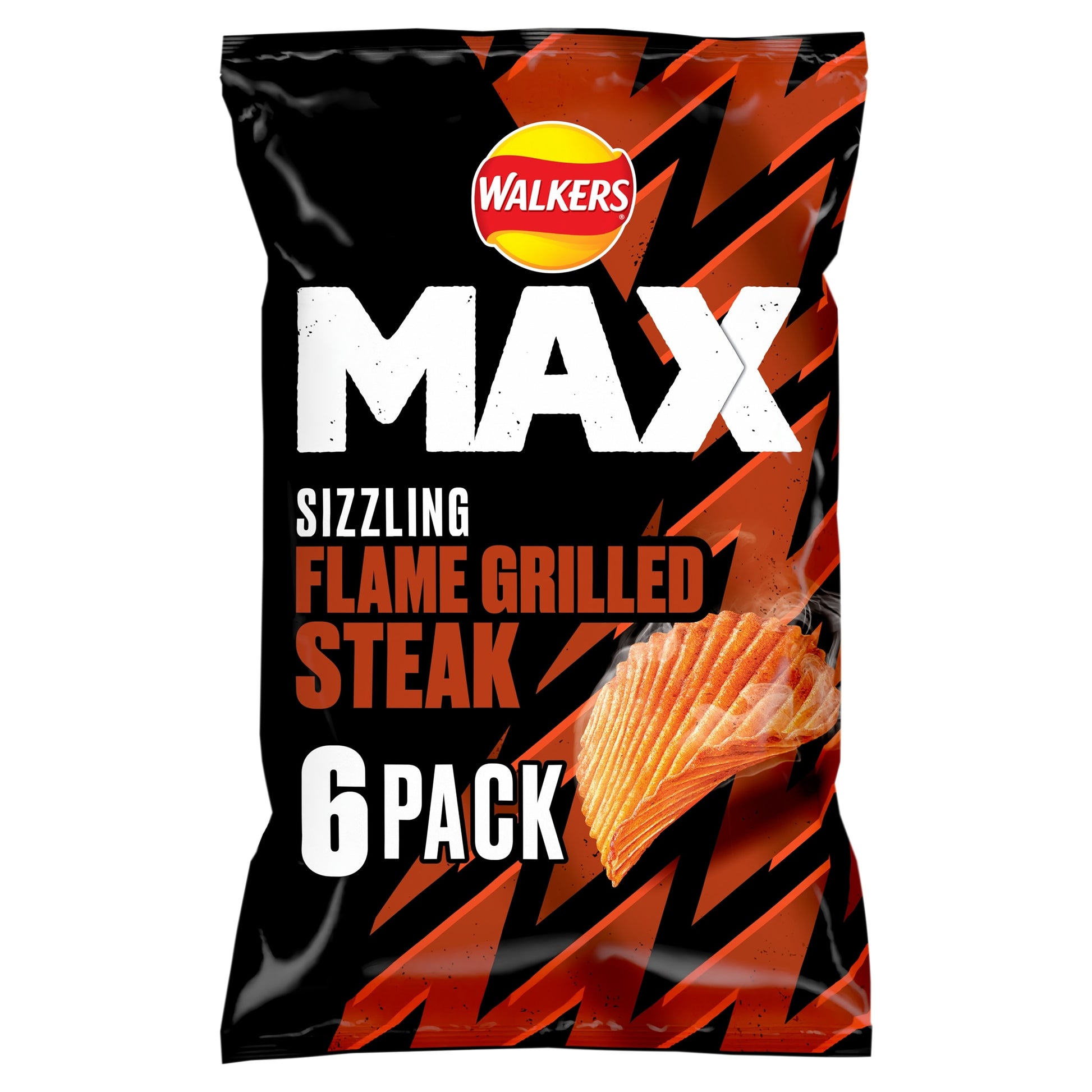 Walkers MAX Sizzling Flame Grilled Steak Crisps 6 x 27g — image 2