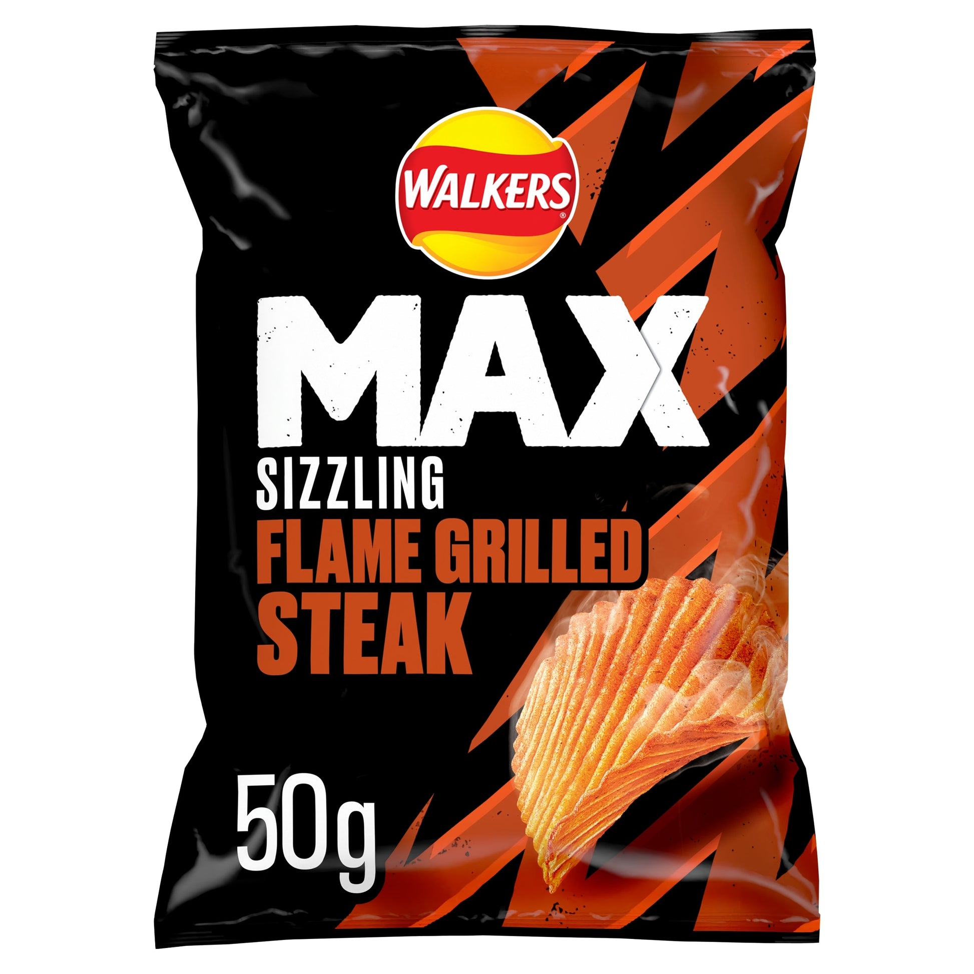 WALKERS MAX Sizzling Flame Grilled Steak Potato Crisps 50g — image 1