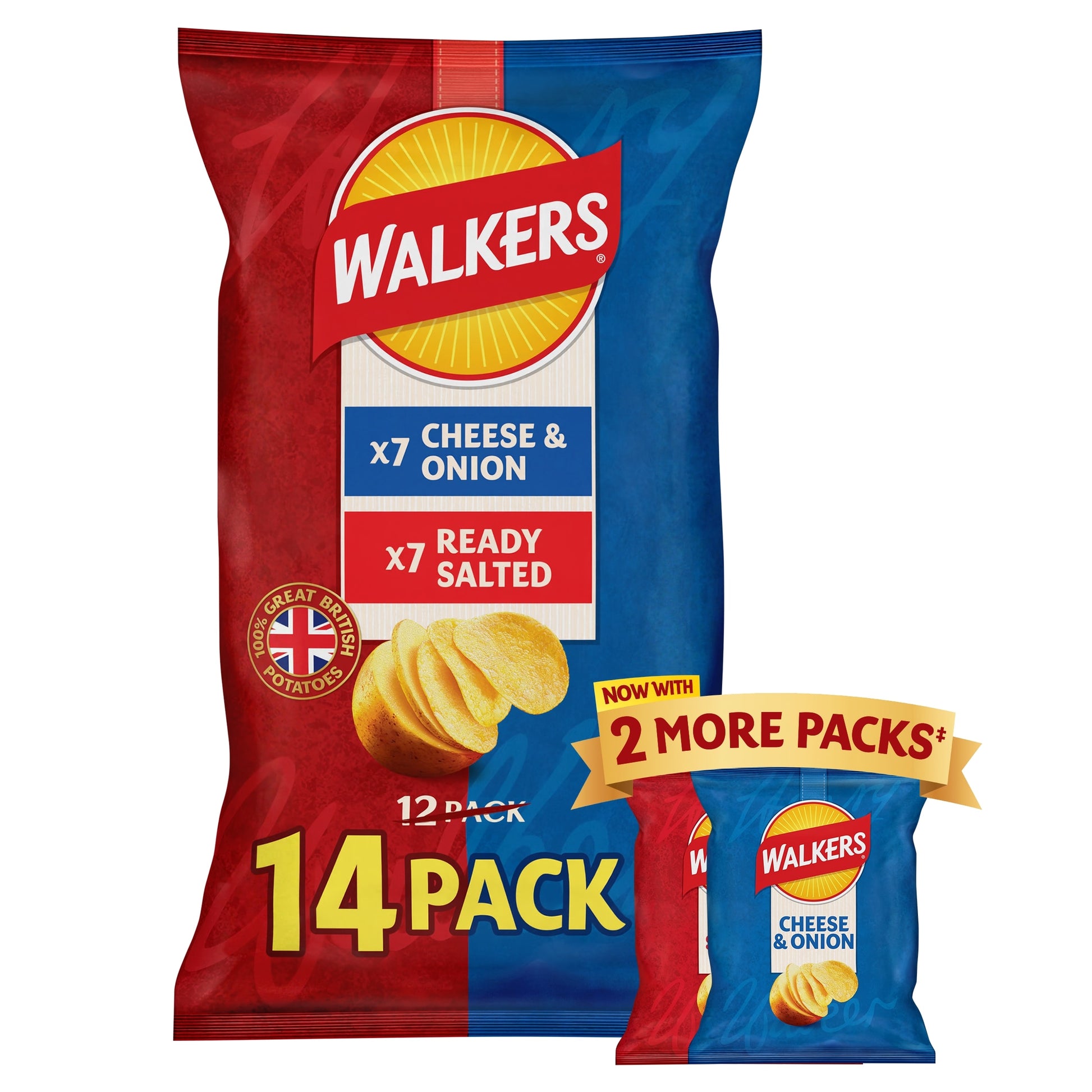 Walkers Ready Salted and Cheese & Onion Multipack Crisps 14x25g — image 2