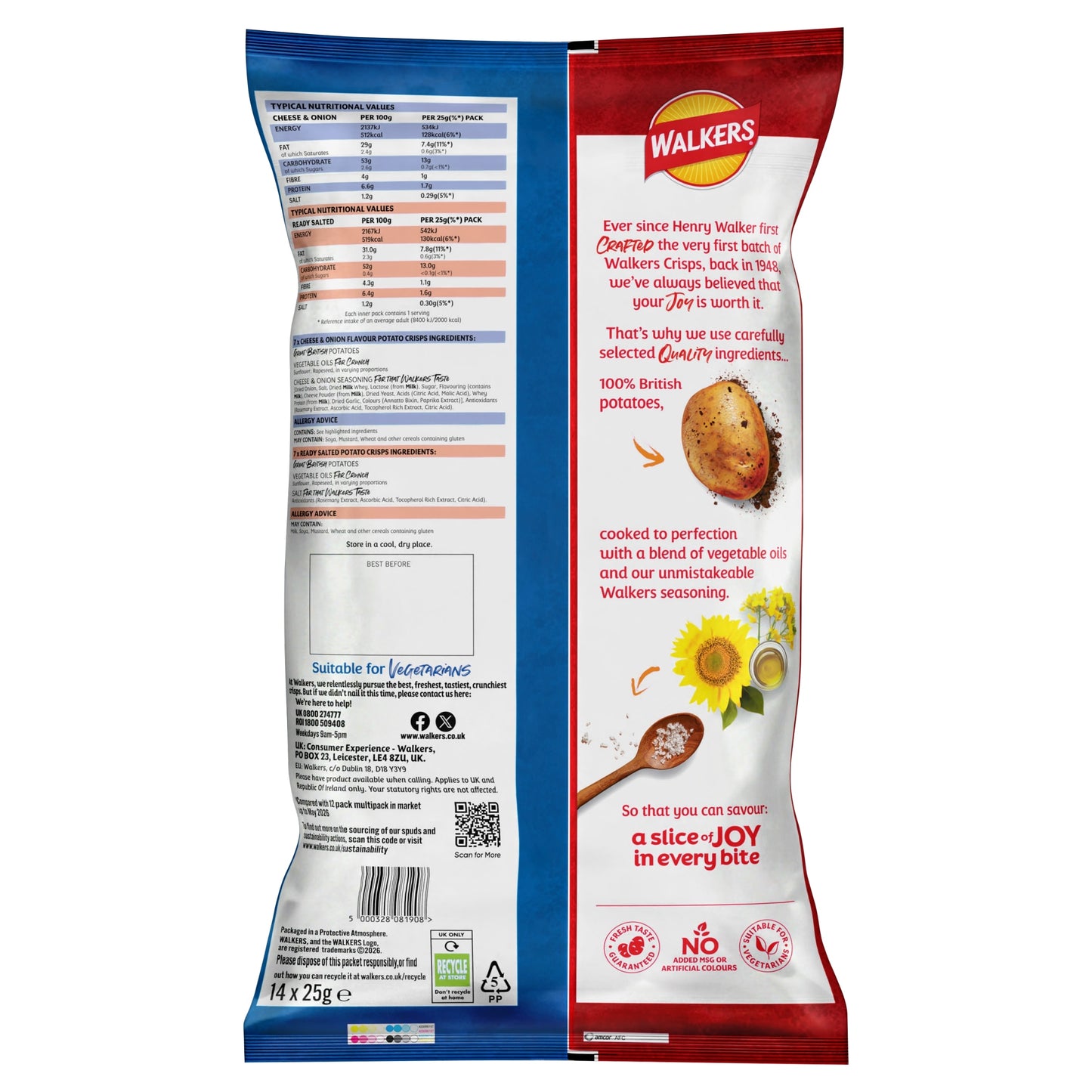 Walkers Ready Salted and Cheese & Onion Multipack Crisps 14x25g — image 4