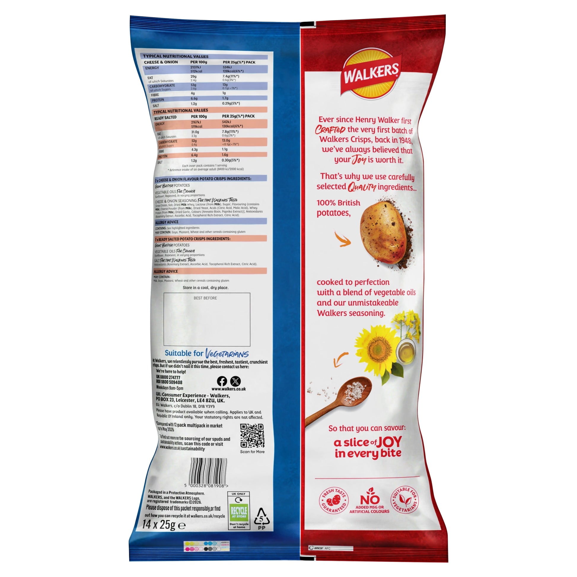 Walkers Ready Salted and Cheese & Onion Multipack Crisps 14x25g — image 4