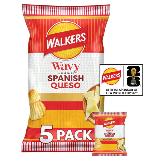WALKERS Wavy Spanish Queso Cheese Flavour Potato Crisps 5x23g