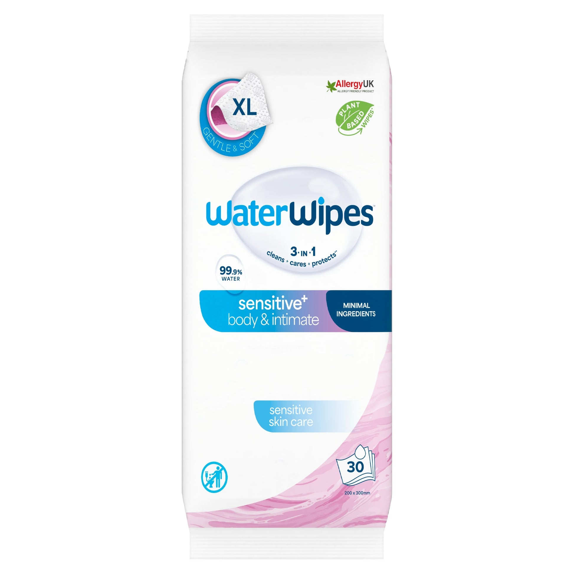 WaterWipes 3 in 1 Sensitive+ Body & Intimate Care XL 30 Wipes — image 1