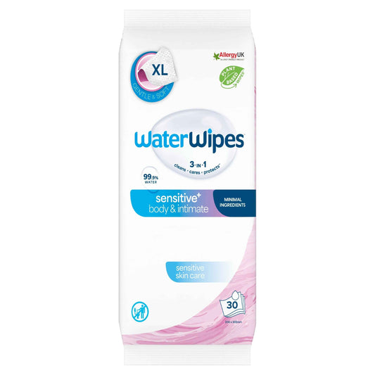 WaterWipes 3 In 1 Sensitive+ Body & Intimate Care Xl 30 Wipes
