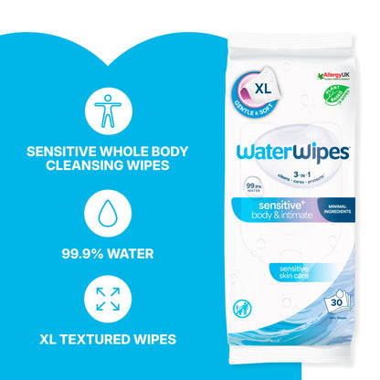 WaterWipes 3 in 1 Sensitive+ Body & Intimate Care XL 30 Wipes — image 2
