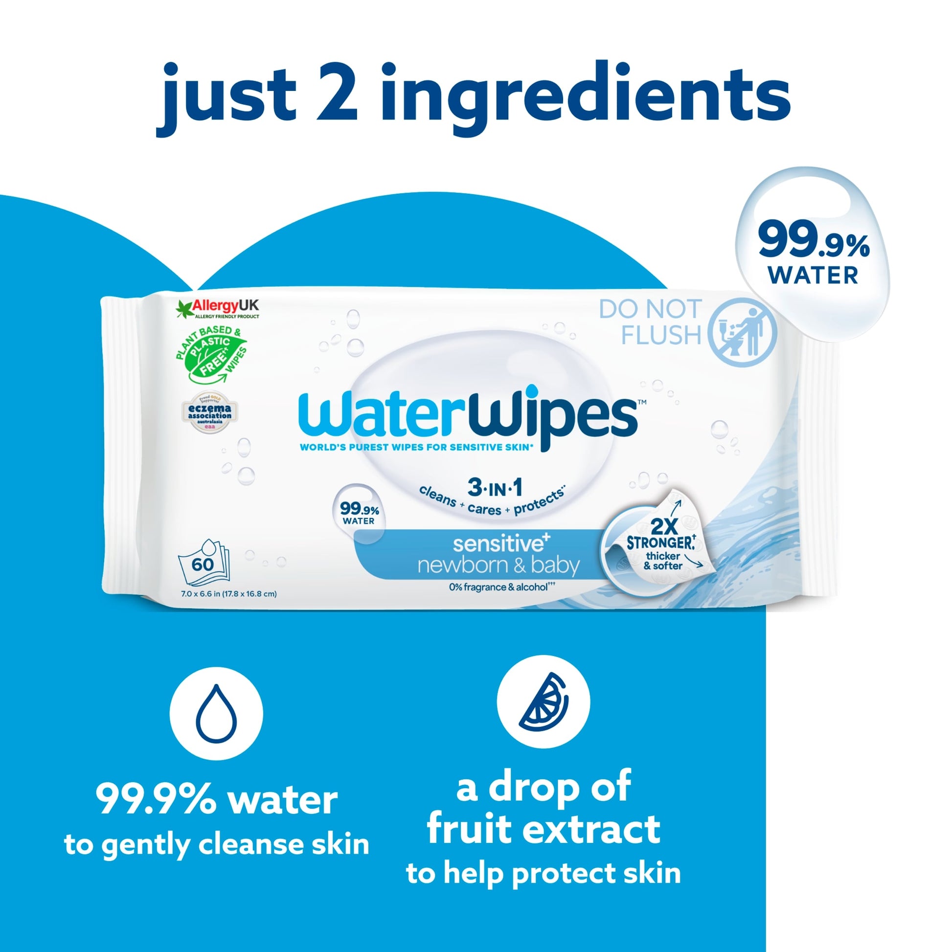 Waterwipes Sensitive Biodegradable Baby Wipes 6X60 Pack — image 3