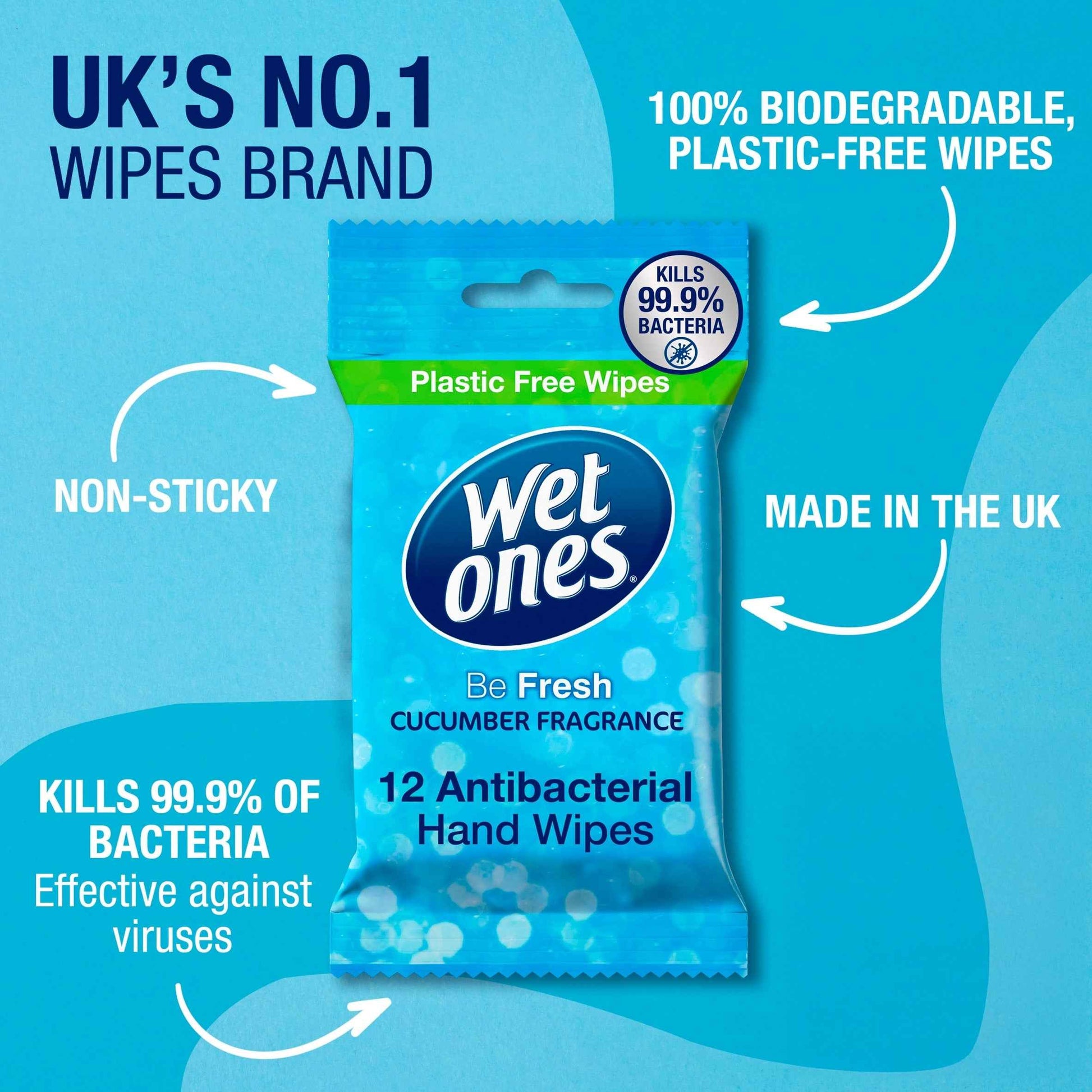 WET ONES Be Fresh 12 Antibacterial & Biodegradable Wipes