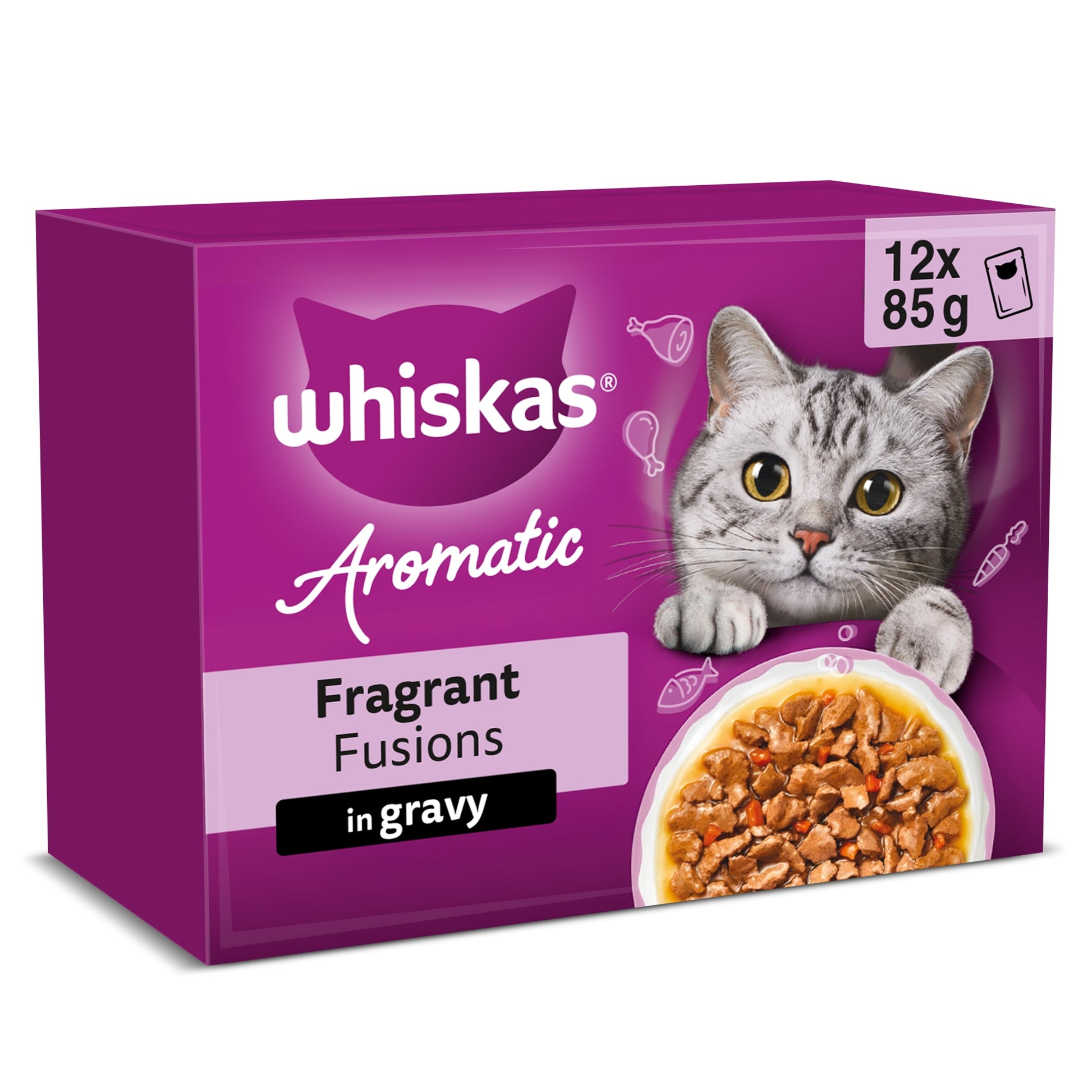WHISKAS 1+ Aromatic Fragrant Fusions Selection Wet Cat Food Pouches in Gravy 12x85g — image 1