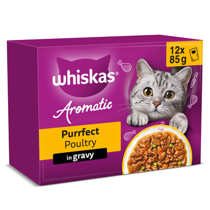WHISKAS 1+ Aromatic Purrfect Poultry Selection Wet Cat Food Pouches in Gravy 12x85g — image 1