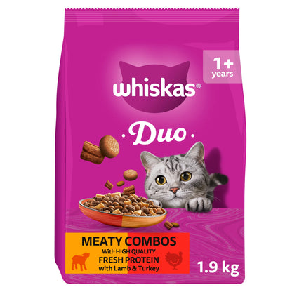 WHISKAS 1+ Complete Dry Cat Food DUO Meaty Combos 1.9kg — image 1