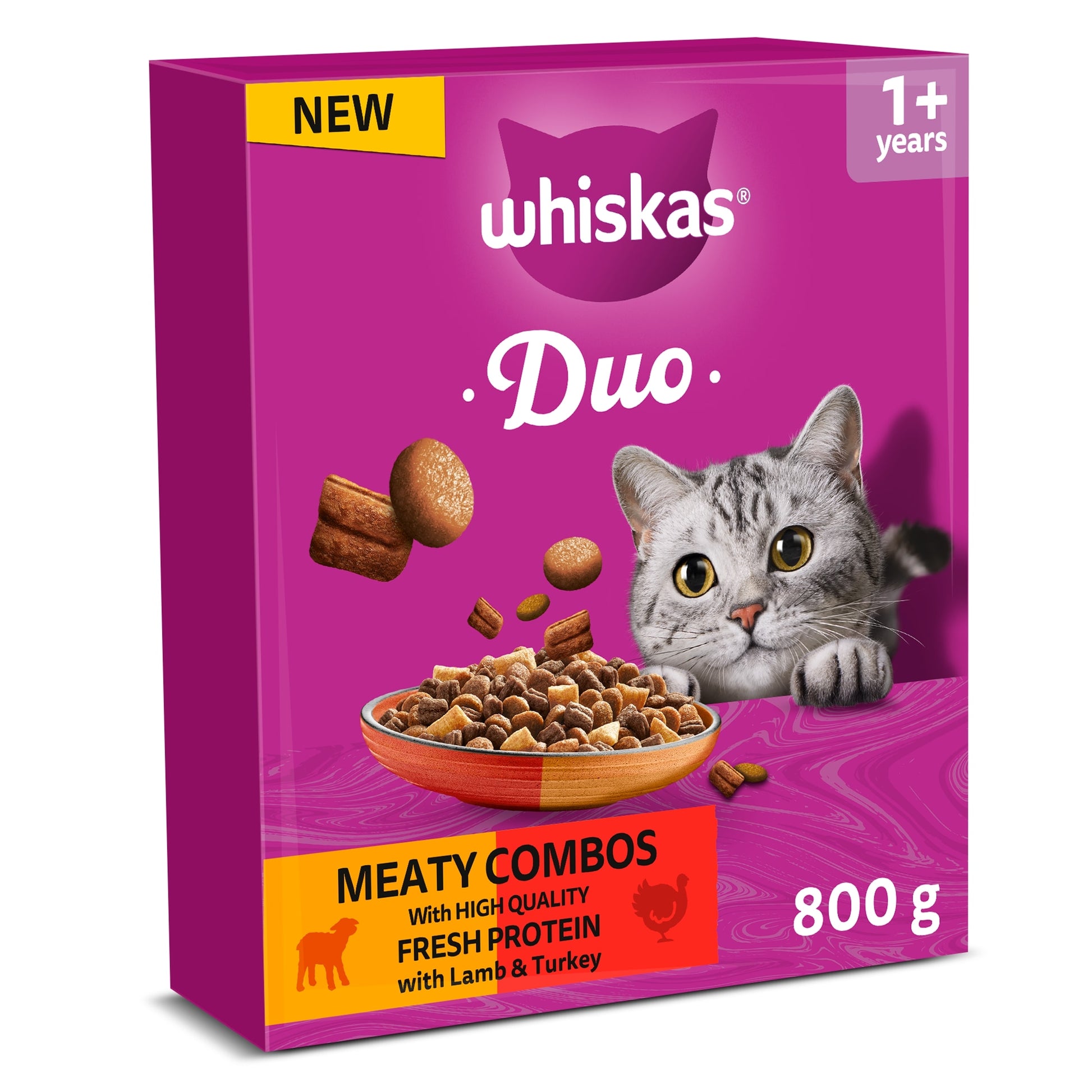 WHISKAS 1+ DUO MEATY Combos Dry Cat Food Biscuits 800g — image 1