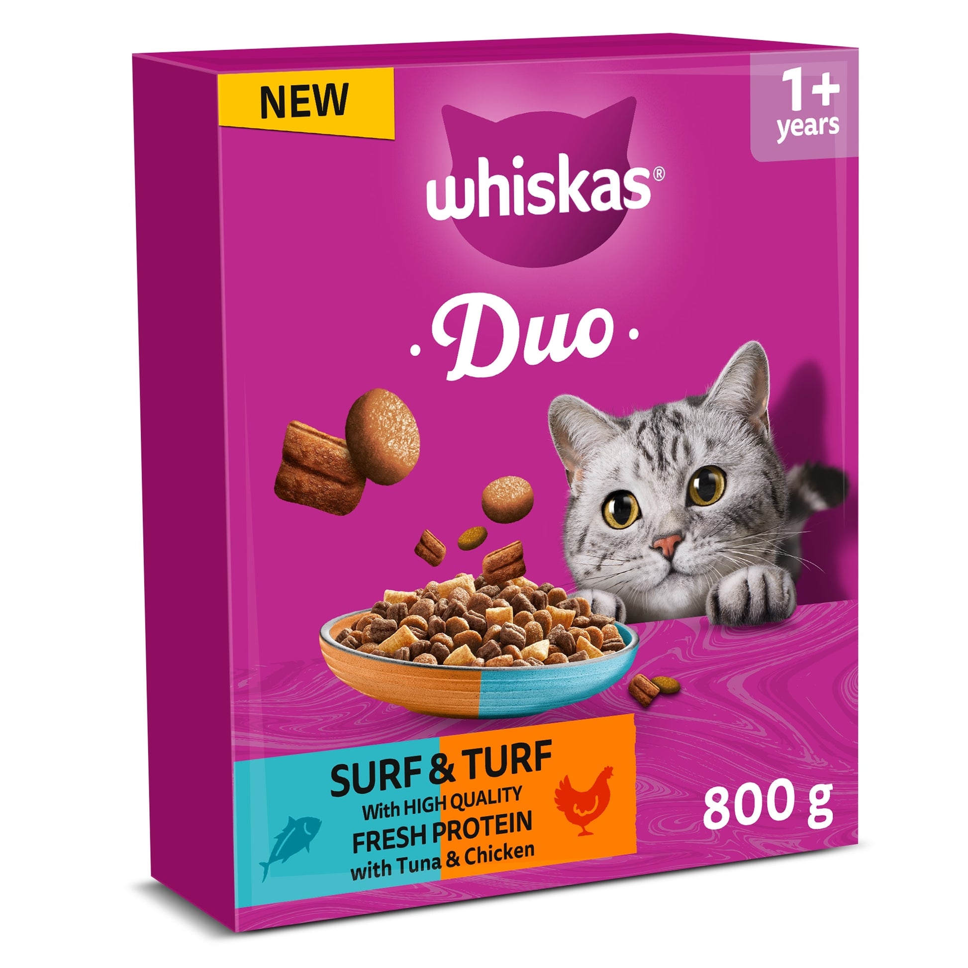 WHISKAS 1+ DUO Surf & Turf Dry Cat Food Biscuits 800g — image 1