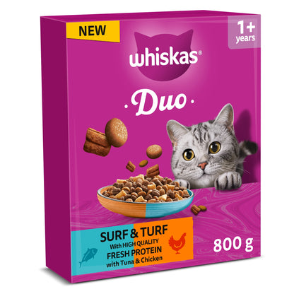 WHISKAS 1+ DUO Surf & Turf Dry Cat Food Biscuits 800g — image 1