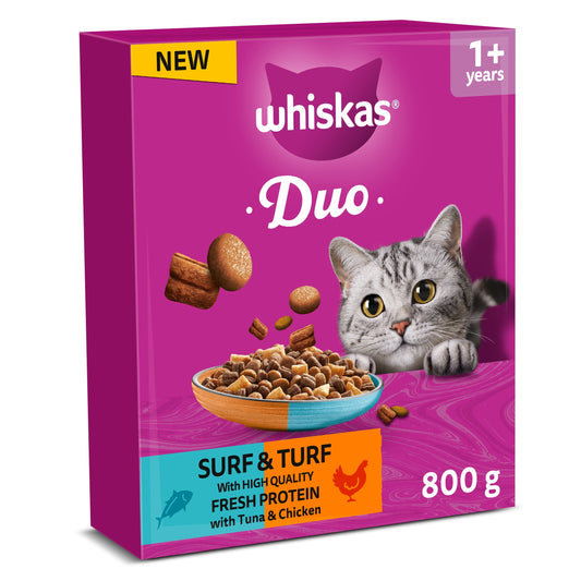 WHISKAS 1+ DUO Surf & Turf Dry Cat Food Biscuits 800g — image 1